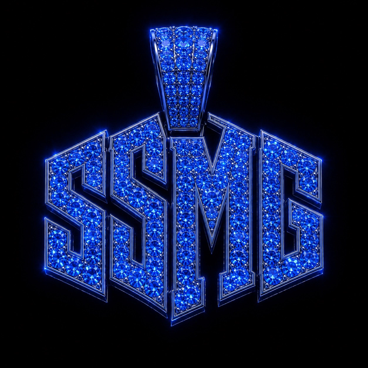 Sovereign Society Music Group SSMG blue sapphire and chrome logo.